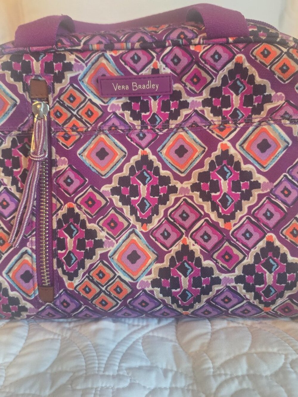 Vera Bradley Insulated Lunch Bag Purple Geometric Pattern Waterproof Lined EUC